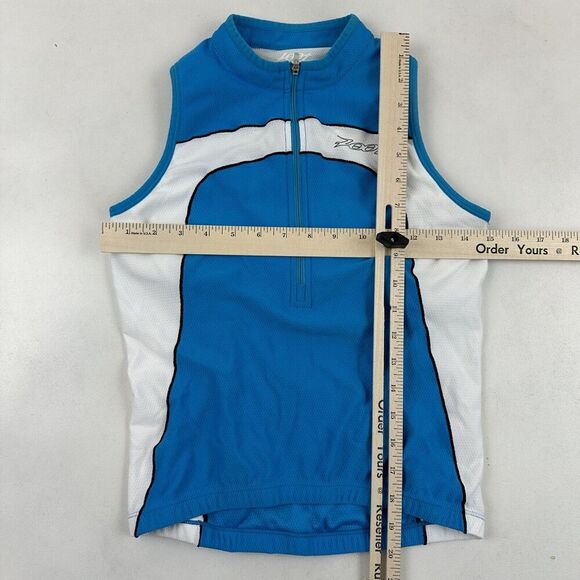 ZOOT Blue White 1/2 Zip Sleeveless Jersey Tank Built In Shelf Bra Cycling Sz S - Picture 2 of 10